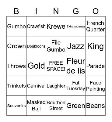 Mardi Gras Bingo Card