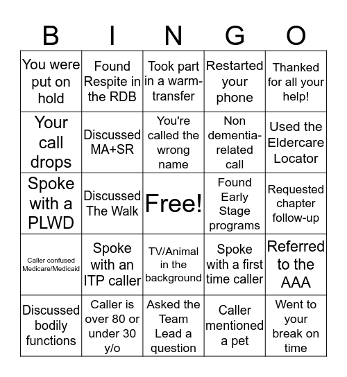 Spirit Week Bingo Card