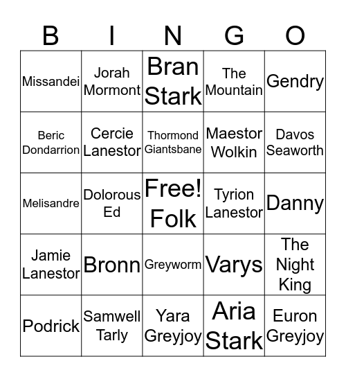 GoT Who's Gonna Die!? Bingo Card