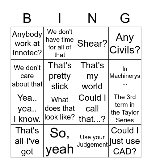 Tubergen Bingo Card