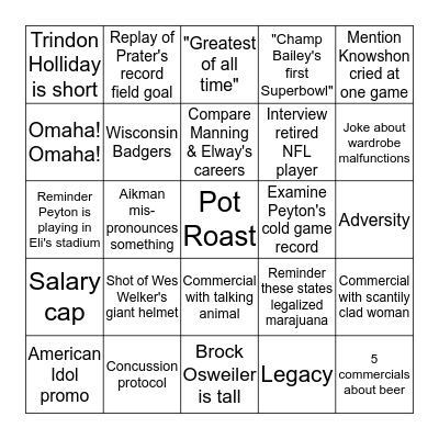 Superbowl Bingo Card