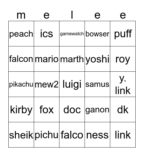 melee Bingo Card