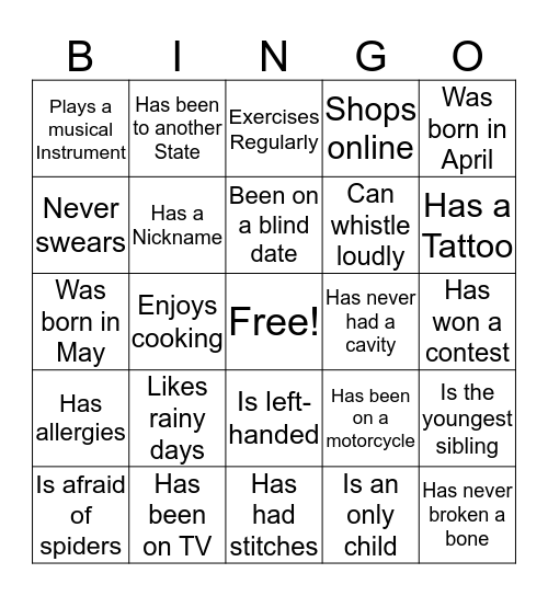 20 Somethings Social Bingo Card