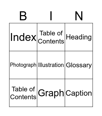 Text Features Bingo! Bingo Card