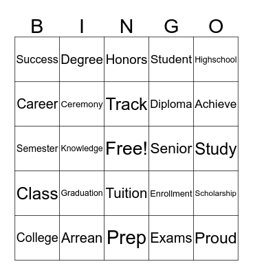 Congrats To The Grad Bingo Card