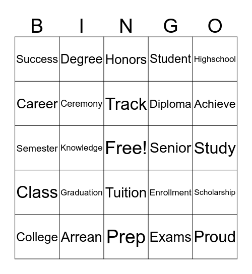 Congrats To The Grad Bingo Card