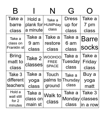 Barre&Soul Bingo Card