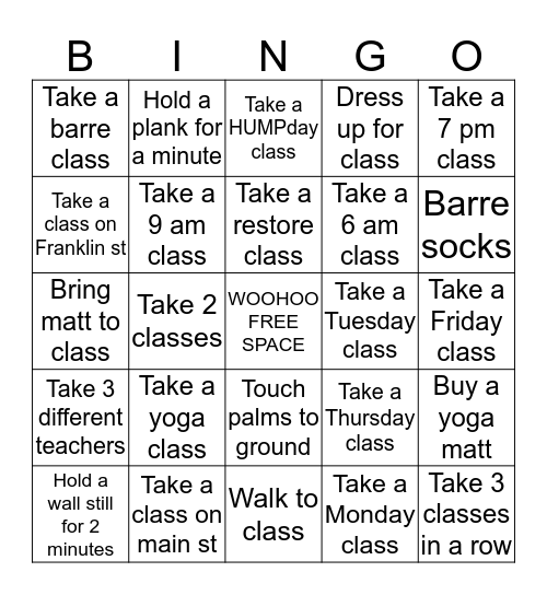 Barre&Soul Bingo Card