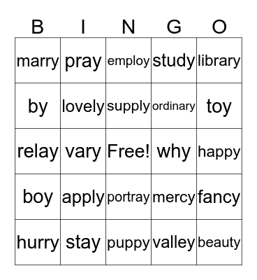 /y/ Bingo Card