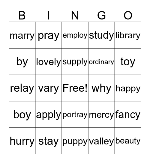 /y/ Bingo Card