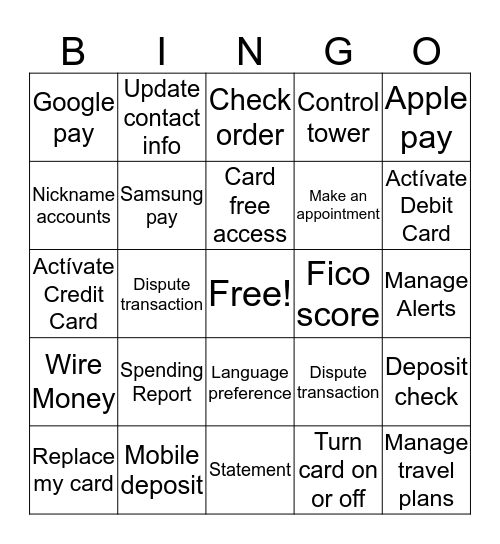 Digital Services Bingo Card