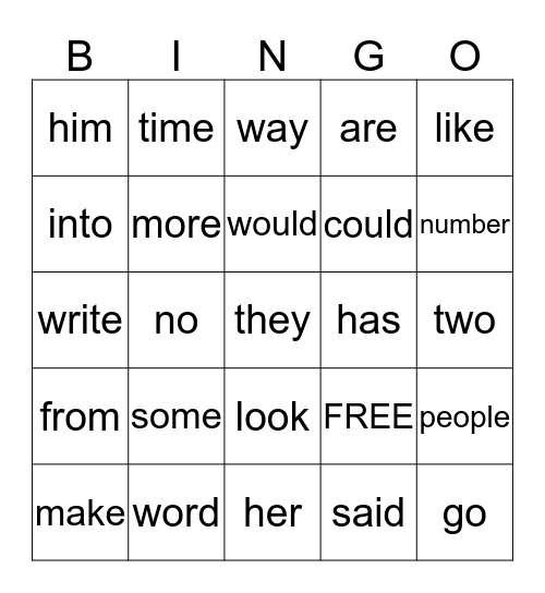 Most Common Words  7/8 Bingo Card