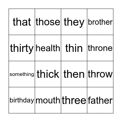 TH th Bingo Card