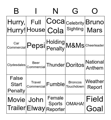 S U P E R B O W L Bingo Card