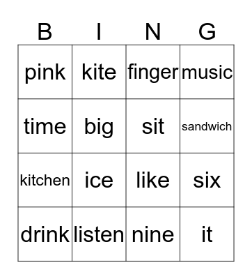 Phonics: Short "i" Sound Bingo Card