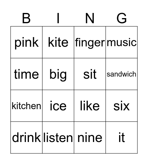 Phonics: Short "i" Sound Bingo Card