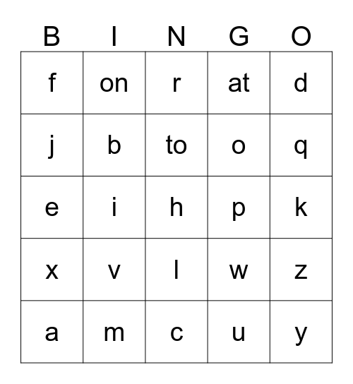 a, b, c  Bingo Card