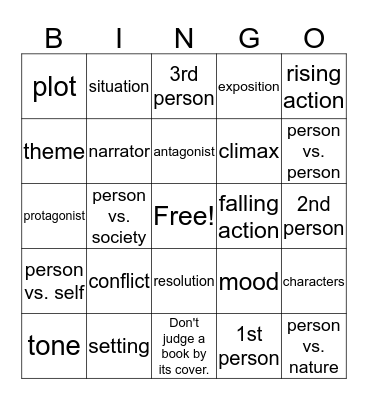 Literary Elements Bingo Card