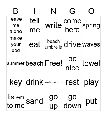 Spanish 2 Bingo Card