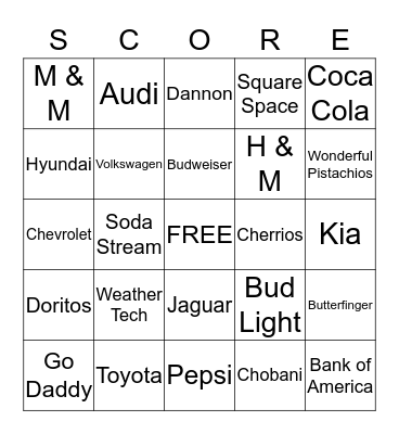 Superbowl Commercial Bingo Card