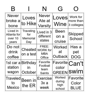 Human Bingo Card