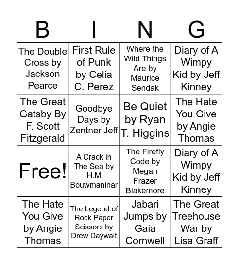 Literacy Night Bingo Card