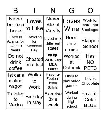 Human Bingo Card