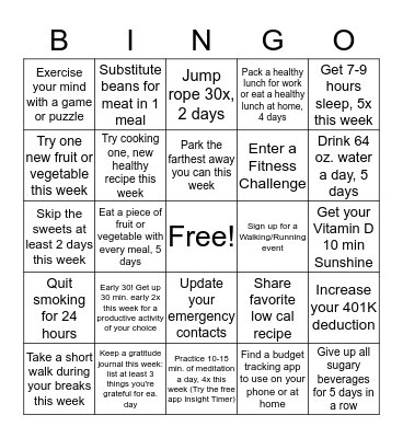 Wellness Bingo Card