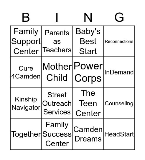 Center For Family Services Bingo Card