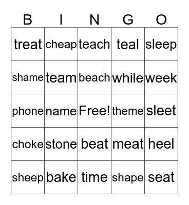 Blends/Digraphs + bossy e, ea, and ee Bingo Card