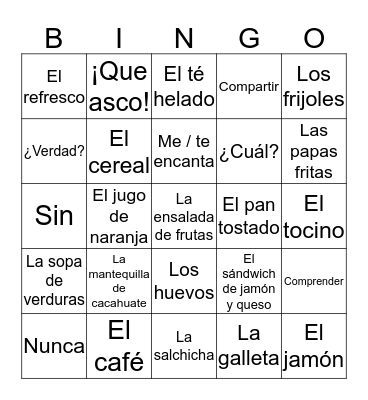 La Comida Bingo Card