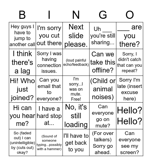 Conference Call Bingo Card