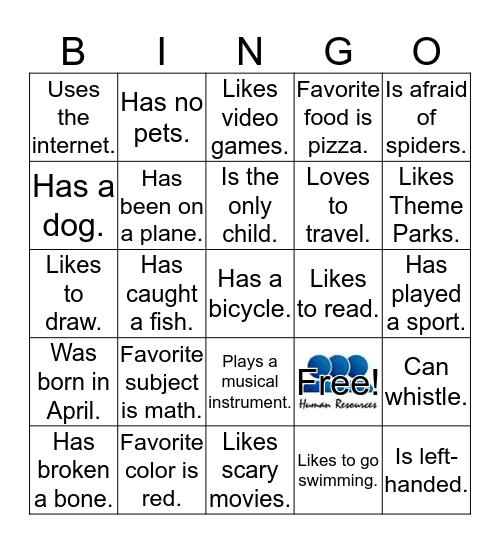 Getting to know you....BINGO Card