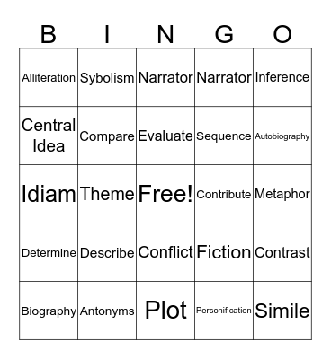 ELA Vocabulary Bingo Card