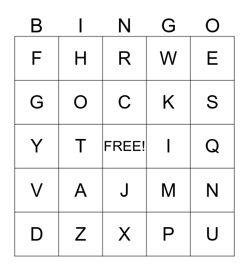 Olivia's Alphabet Bingo Card