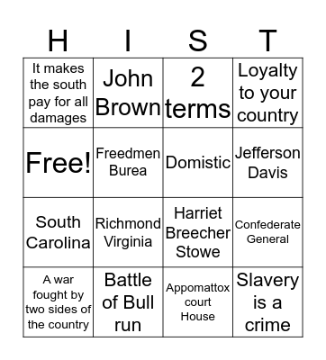 History Bingo  Bingo Card