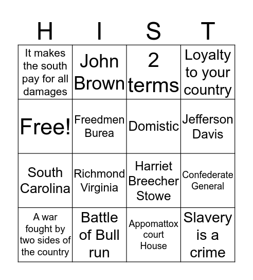History Bingo  Bingo Card