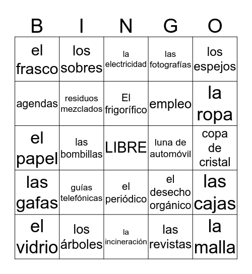 RECYCLING Bingo Card