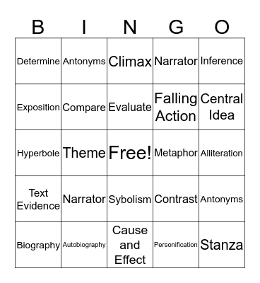 ELA Vocabulary Bingo Card