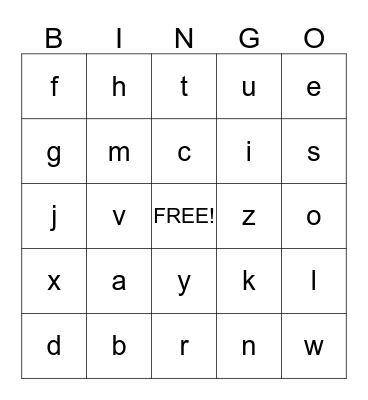 Olivia's alphabet Bingo Card