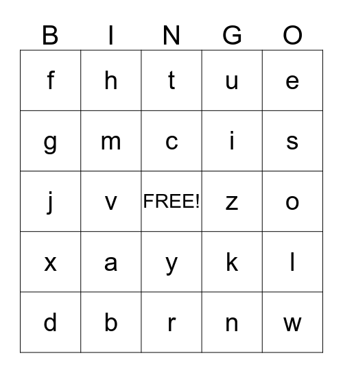 Olivia's alphabet Bingo Card