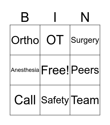PeriOp. Bingo Card