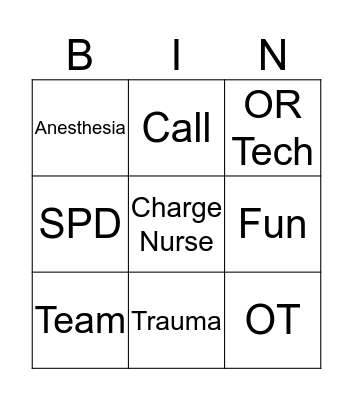 PeriOp. Bingo Card