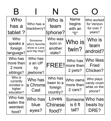 CLT Ice Breaker Bingo Card