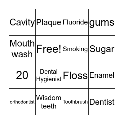 Dental Health Bingo Card
