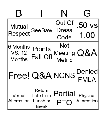 Positive Direction Bingo Card