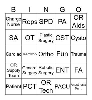 PeriOp. Bingo Card