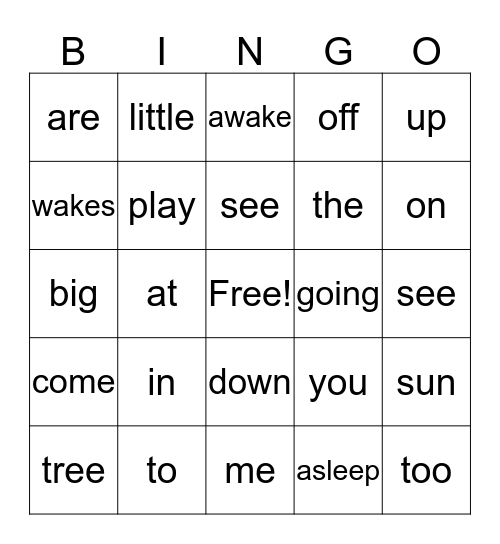 SIGHT WORDS  Bingo Card