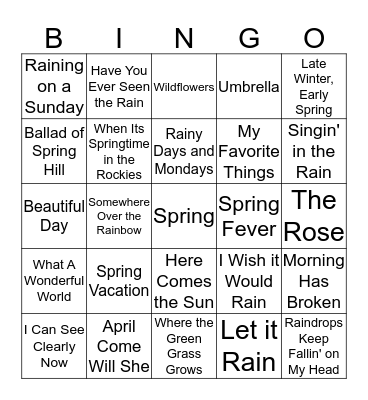 SPRING MUSIC BINGO Card