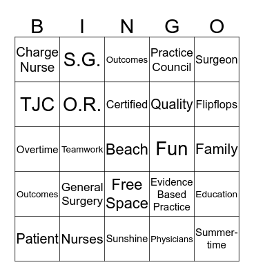 PeriOp. Bingo Card